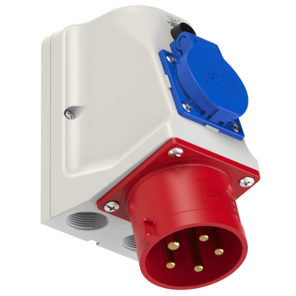 PC ELECTRIC - CEE-Wandgerätestecker 32A 5p 6h IP44 mit Schutzkontaktsteckdose