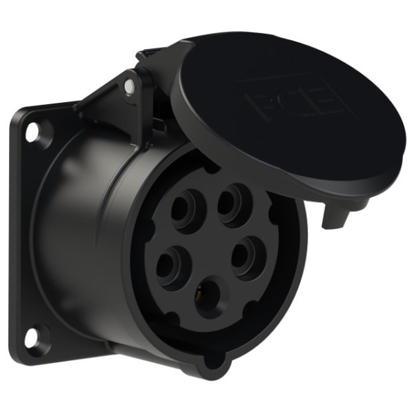 PC ELECTRIC - CEE-Anbausteckdose gerade (70x70mm) 16A 5p 6h IP44/IP54 TT schwarz