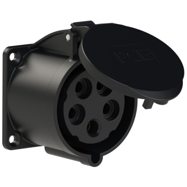 PC ELECTRIC - CEE-Anbausteckdose gerade (70x70mm) 32A 5p 6h IP44/IP54  schwarz