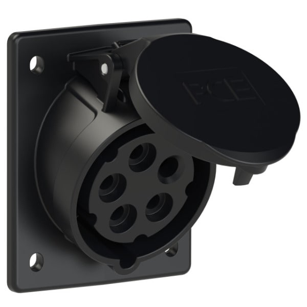 PC ELECTRIC - CEE-Anbausteckdose schräg (80x97mm) 16A 5p 6h IP44/IP54 TT schwarz