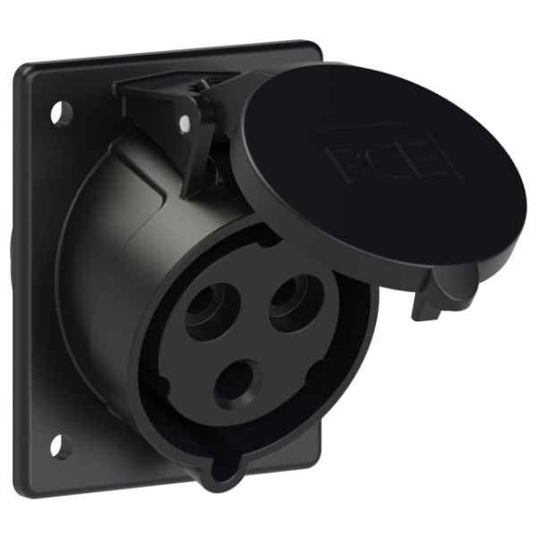 PC ELECTRIC - CEE-Anbausteckdose schräg (80x97mm) 32A 3p 6h IP44/IP54 TT schwarz