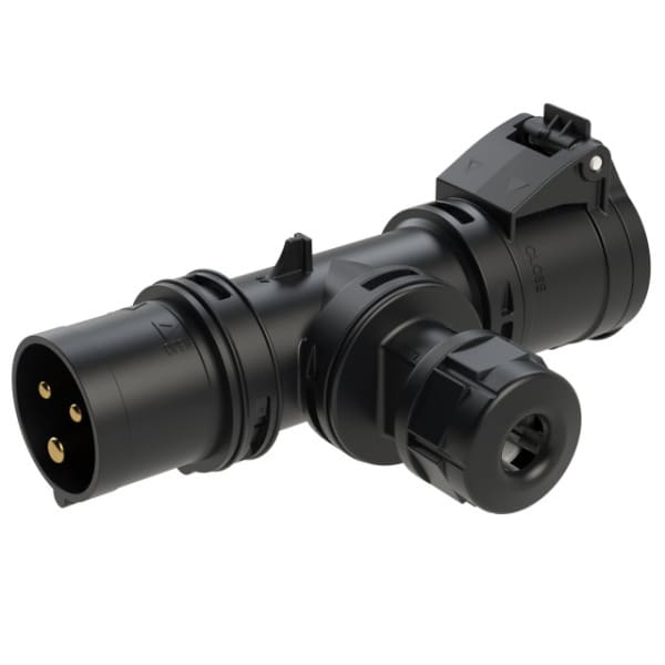 PC ELECTRIC - CEE Stecker 16A 3p mit Kupplung und Kabelauslass IP44 (T-Connect) schwarz