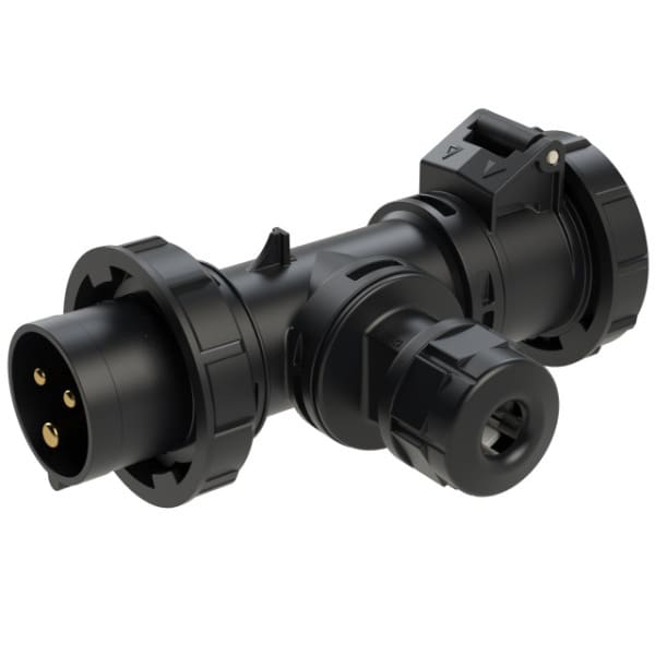 PC ELECTRIC - CEE Stecker 16A 3p mit Kupplung und Kabelauslass IP67 (T-Connect) schwarz