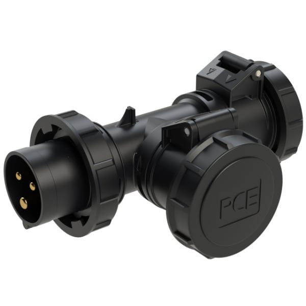 PC ELECTRIC - CEE 2-Wegekupplung 16A 3p mit Stecker IP67 (T-Connect) schwarz