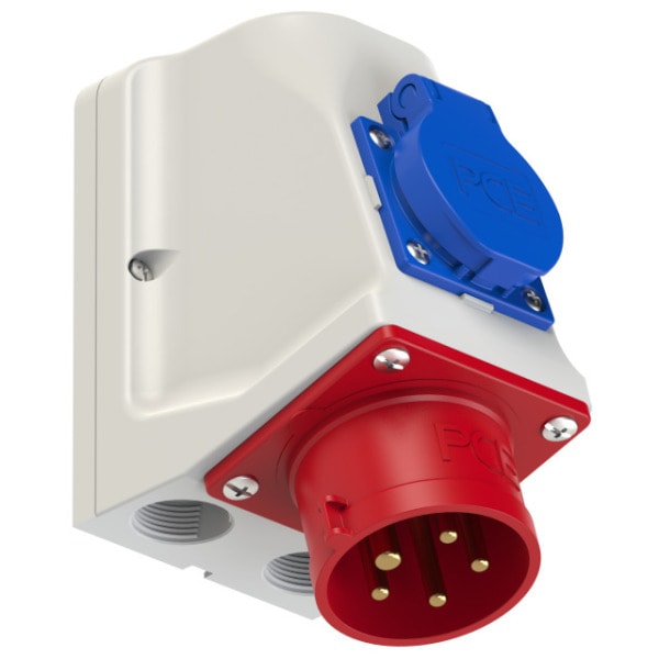 PC ELECTRIC - CEE-Wandgerätestecker 16A 5p 6h IP44 mit Schutzkontaktsteckdose