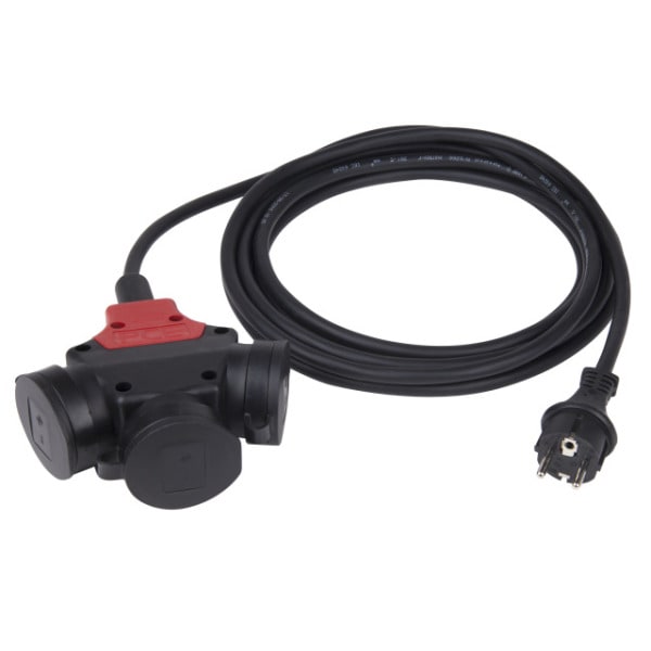 PC ELECTRIC - Verlängerungsleitung 1,5m H07RN-F 3G1,5 schwarz SK-Stecker/3-fach Kupplung