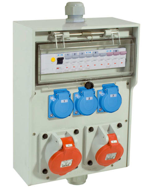 GIFAS - VG AP Steckdosenverteiler BR 7400 grau IP44 CEE32A CEE16A Schuko FI LS 2xM40