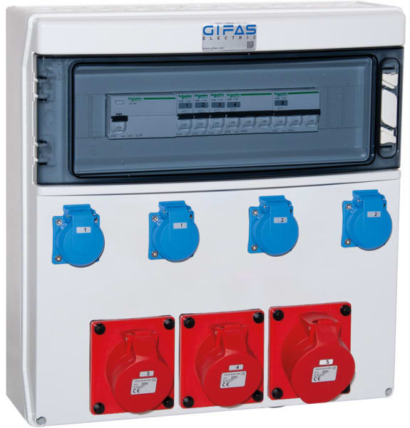 GIFAS - KST AP Steckdosenverteiler  KLN5 grau 2xCEE 16A 1xCEE32A  4xSchuko FI  LS M40