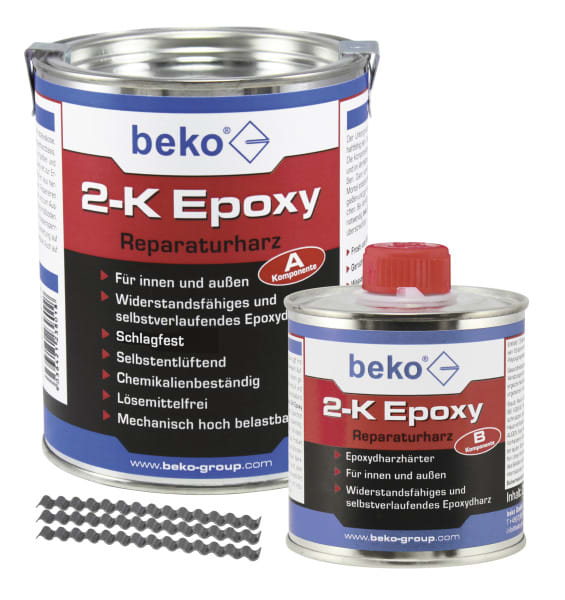 BEKO - 2-K Epoxy Reparaturharz 1 kg betongrau inkl. Estrichklammern