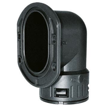 FLEXA - Schnellverschraubung für Wellschlauch, 90° Winkel, Flanschanschluss, schwarz AD 21,2
