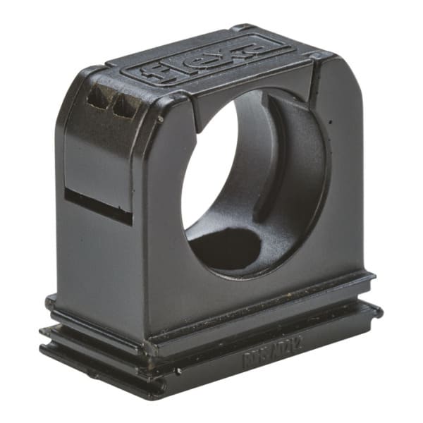 FLEXA - Halter für Wellschlauch, einteilig mit Deckel, schwarz AD 15,8
