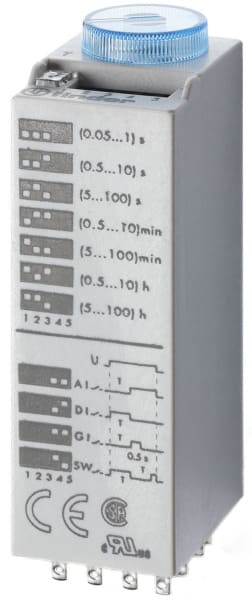 FINDER - Zeitrelais steckbar, 4 Zeitfunktionen, 4 Wechsler 7A, für 24VAC/DC
