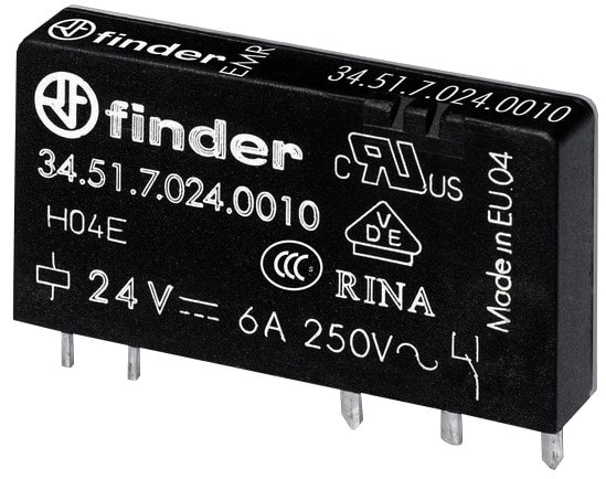 FINDER - Steck-/Printrelais, 1 W 6A, Spule 24VDC sensitiv