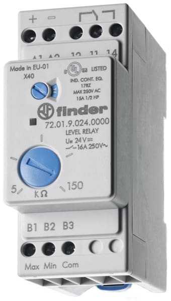 FINDER - Niveauwächter, leitfähige Flüssigkeit, 1 W 16A, einstellb.5-150 kOhm, für 230VAC
