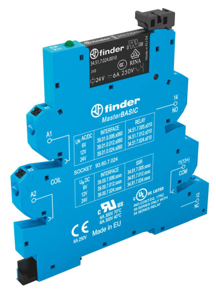FINDER - Koppelrelais MasterBASIC, Push-In-Klemmen, 1 W 6A, Spule 24VAC/DC