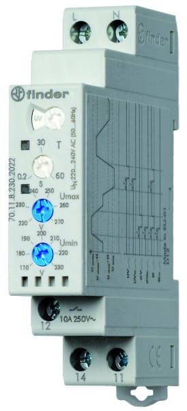 FINDER - Netzüberwachung, 1-Phasen 220-240VAC, 1 W 10A, einstellbare Grenzwerte