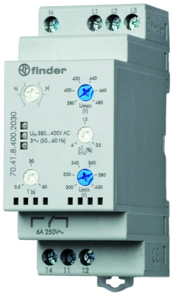 FINDER - Netzüberwachung, 3-Phasen 380 - 415VAC, 1 W 6A