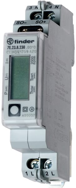 FINDER - Zähler für 1-Ph-Wechselstrom, bis 32A, LCD MF Display, SO Schnittstelle, MID
