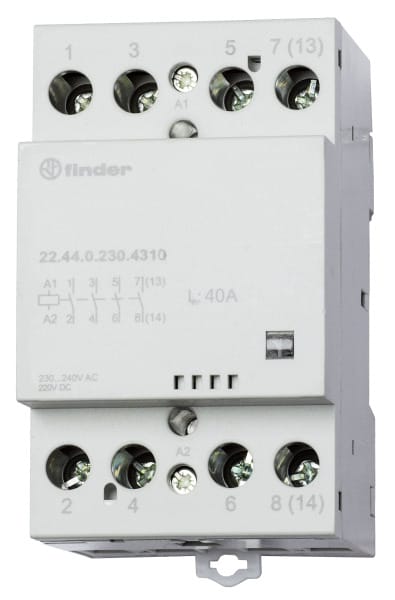 FINDER - Schütz für Reiheneinbau, 4 Schliesser 40A, Spule 230VAC/DC, mechanische Anzeige