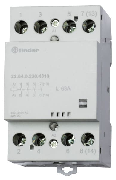 FINDER - Schütz für Reiheneinbau, 4 Schliesser 63A, Spule 230VAC/DC, mechanische Anzeige