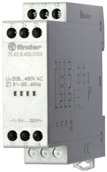 FINDER - Netzüberwachung, 3-Phasen 208 - 480VAC, 2 W 8A