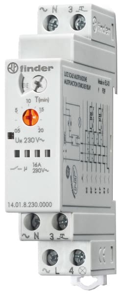 FINDER - Treppenhaus-Lichtautomat, Multif., 8 Programme, 1 Schliesser 16A, für 230VAC
