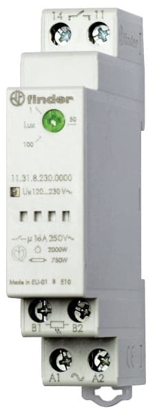 FINDER - Dämmerungsschalter Reiheneinbau, 1-100 Lux, 1 Schliesser 16A, für 230VAC