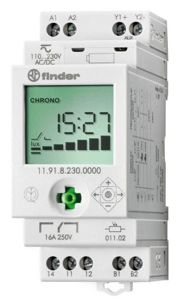 FINDER - Dämmerungsschalter und Schaltuhr, bis 150 Lux, 1 W 16A+1 Modulausgang