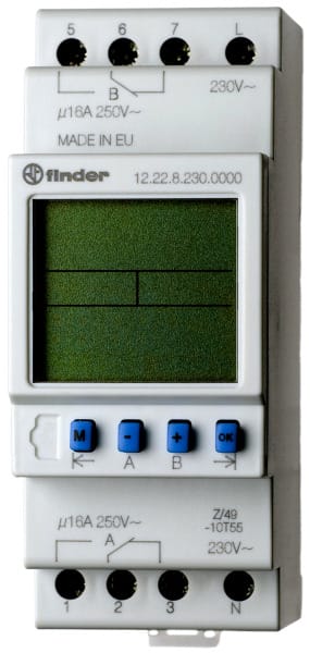 FINDER - Schaltuhr Reiheneinbau, elektronisch, Wochenprogramm, 2 W 16A, 230VAC