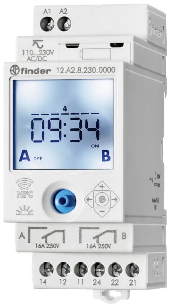 FINDER - Schaltuhr Reiheneinbau, Astro-Programm, 2 W 16A, 12-24VAC/DC