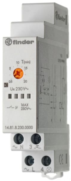 FINDER - Treppenhaus-Lichtautomat, Servicefunktion, 1 S, 16A, 230VAC, 4 Anschlüsse unten