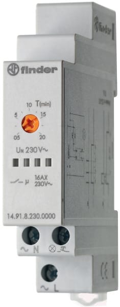 FINDER - Treppenhaus-Lichtautomat, Einschaltwischer, 1 S, 16A, 230VAC, 3 Anschlüsse unten