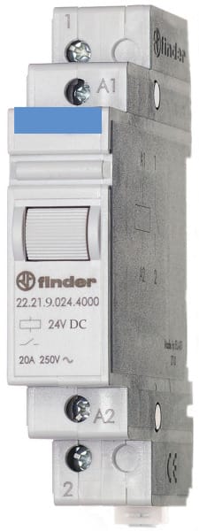 FINDER - Installationsrelais Reiheneinbau, 1 Schliesser 20A, Prüftaste, 12VDC