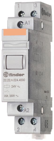 FINDER - Installationsrelais Reiheneinbau, 2 Schliesser 20A, Prüftaste, 24VAC
