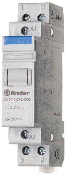 FINDER - Installationsrelais Reiheneinbau, 2 Schliesser 20A, Prüftaste, 12VDC