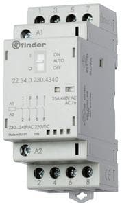 FINDER - Schütz Reiheneinbau, 2Ö+2S 25A, Spule 12VAC/DC, On-Auto-Off, LED