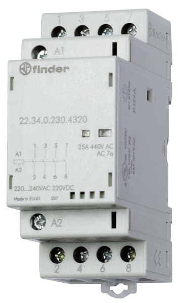 FINDER - Schütz Reiheneinbau, 4 Schliesser 25A, Spule 230VAC/DC, LED
