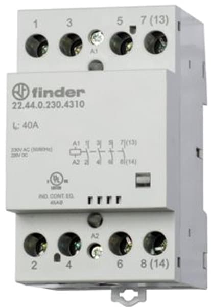 FINDER - Schütz Reiheneinbau, 4 Öffner 40A, Spule 230VAC/DC, mechanische Anzeige