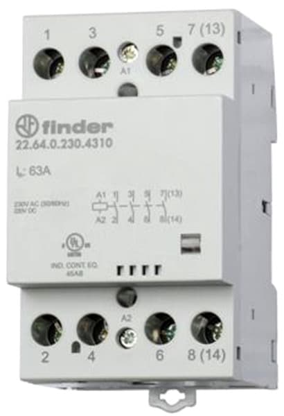 FINDER - Schütz Reiheneinbau, 4 Schliesser 63A, Spule 24VAC/DC, mechanische Anzeige