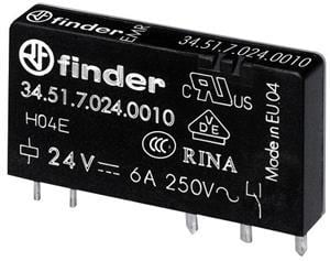 FINDER - Steck-/Printrelais, 1 Schliesser 6A, Spule 24VDC sensitiv