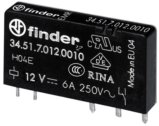 FINDER - Steck-/Printrelais, 1 W 6A, Spule 12VDC sensitiv