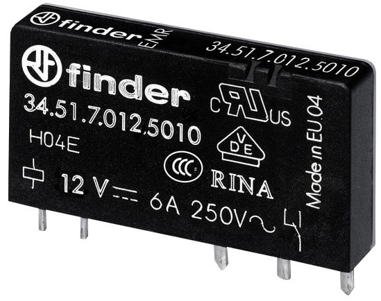 FINDER - Steck-/Printrelais, 1 W 6A hartvergoldet, Spule 12VDC sensitiv