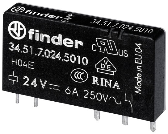 FINDER - Steck-/Printrelais, 1 W 6A hartvergoldet, Spule 24VDC sensitiv