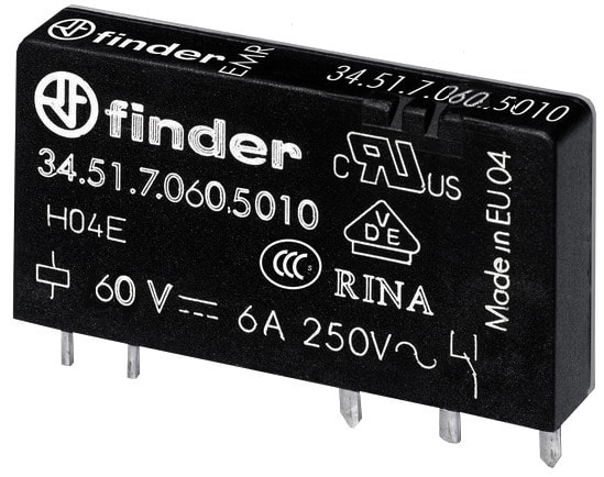 FINDER - Steck-/Printrelais, Wechsler 6A hartvergoldet, Spule 60VDC sensitiv