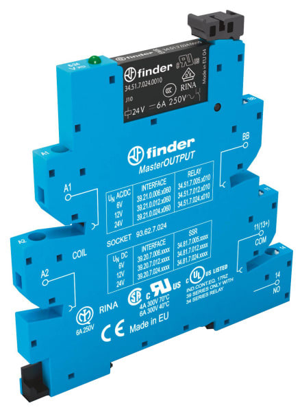 FINDER - Koppelrelais MasterOUTPUT, Schraubanschlüsse, 1 Schliesser 6A, Spule 230VAC