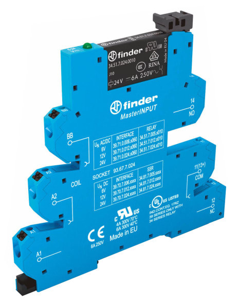 FINDER - Koppelrelais MasterINPUT, Push-In, 1 W 6A hartvergoldet, Spule 24VAC/DC