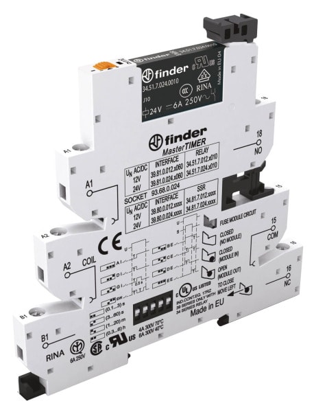 FINDER - Koppelrelais MasterTIMER, Schraub, 1 W 6A, 8 Zeitfunktionen, Spule 24VAC/DC