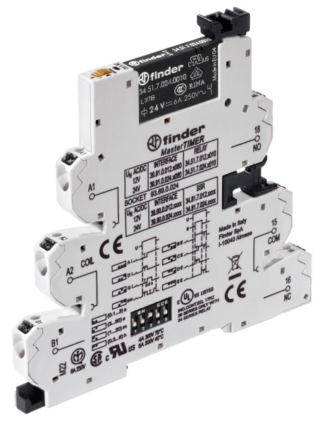 FINDER - Koppelrelais MasterTIMER, Push-In, 1 W 6A, 8 Zeitfunktionen, Spule 12VAC/DC
