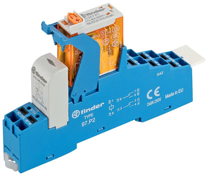 FINDER - Koppelrelais Push-In-Klemmen, 2 W 8A, Spule 230VAC