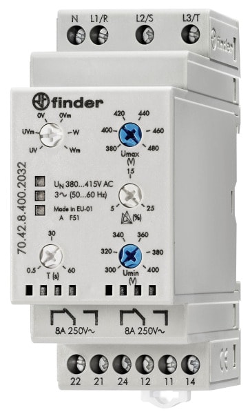 FINDER - Netzüberwachung, 3-Phasen 380 - 415VAC, 2 W 8A